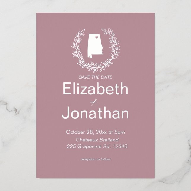 Alabama Destination Wedding   Foil Invitation (Front)