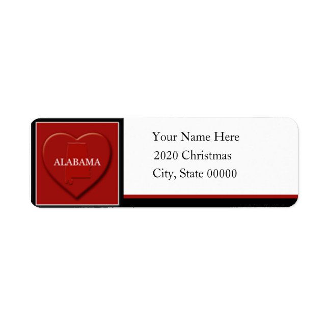 Alabama Heart Map Custom Return Address Label (Front)