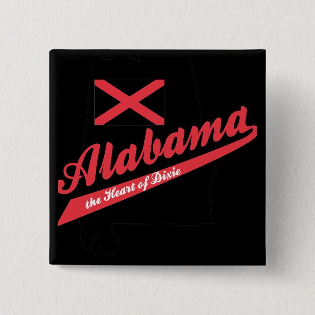 Alabama Heart of Dixie 2 Inch Square Button (Front)