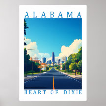 Alabama Heart of Dixie Retro Travel Poster Art