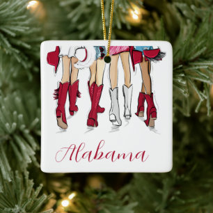Alabama Ladies Tailgating Red Cowboy Boots Hats Ceramic Ornament