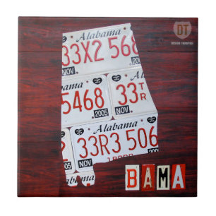 Alabama License Plate Map Ceramic Tile
