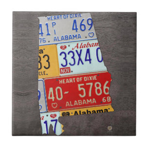 Alabama License Plate Map Ceramic Tile