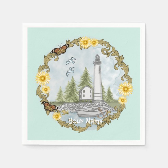 Alabama Lighthouse Floral custom name Gift Box Napkin (Front)
