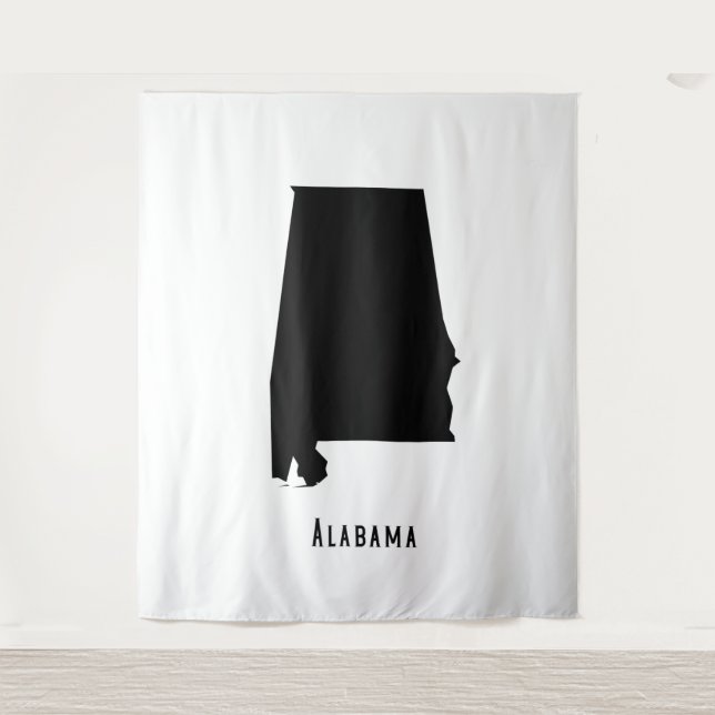 Alabama Map - Black and White Modern Alabama Map Tapestry (Front)
