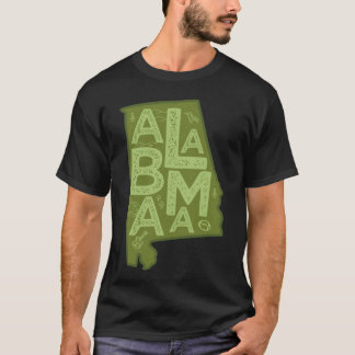 Alabama Map Typography Green T-Shirt