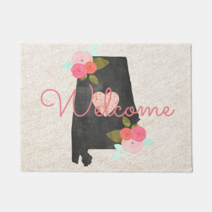 Alabama Monogram State Watercolor Floral & Heart Doormat