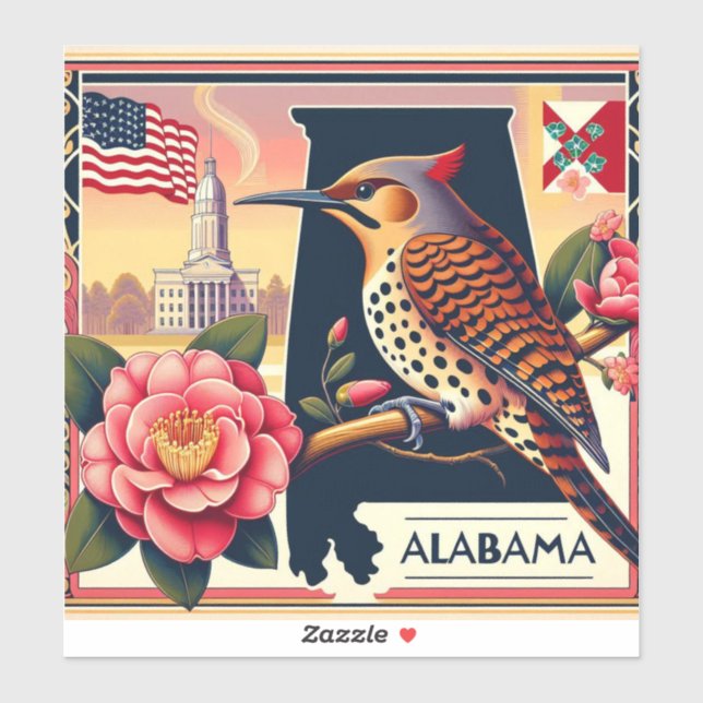 Alabama Northern Flicker Bird & Camellia Flower (Sheet)