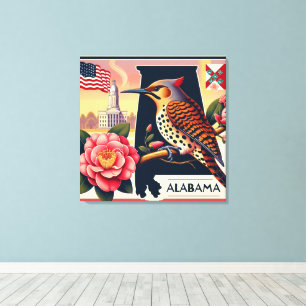 Alabama Northern Flicker Bird & Camellia Flower Canvas Print