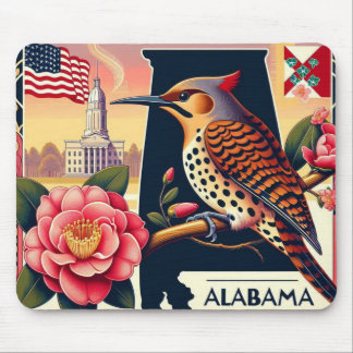 Alabama Northern Flicker Bird & Camellia Flower Mouse Pad