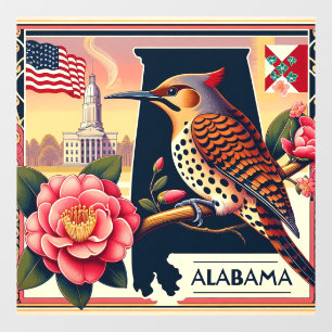 Alabama Northern Flicker Bird & Camellia Flower Window Cling