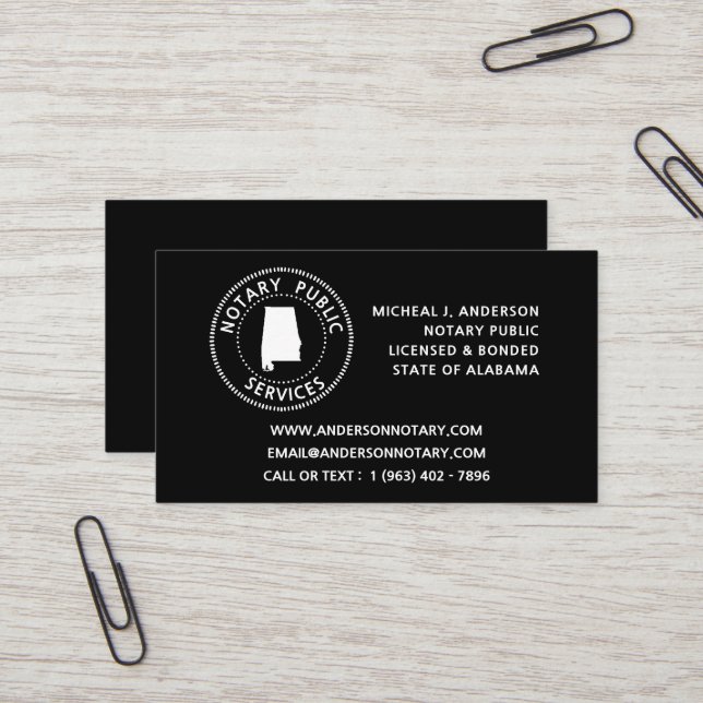 Alabama Notary Public Services Business Card (Front/Back In Situ)
