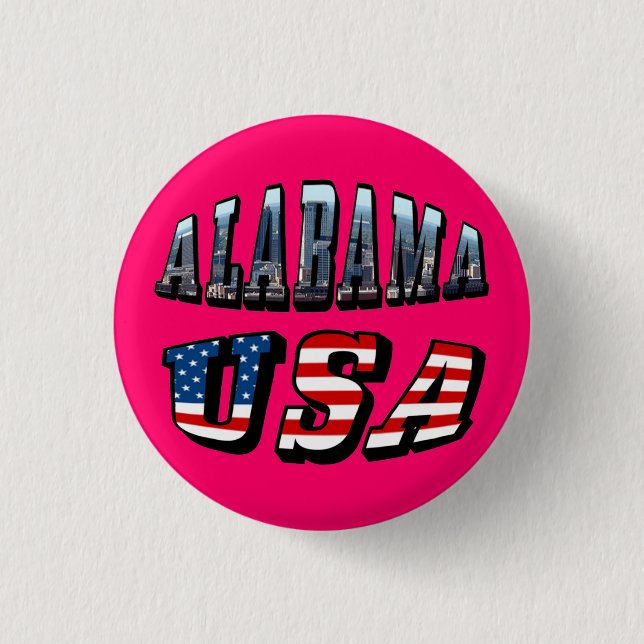 Alabama Picture and USA Flag Font 1 Inch Round Button (Front)