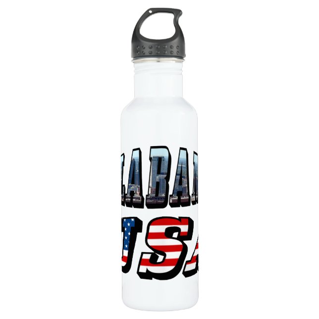 Alabama Picture and USA Flag Font 710 Ml Water Bottle (Front)