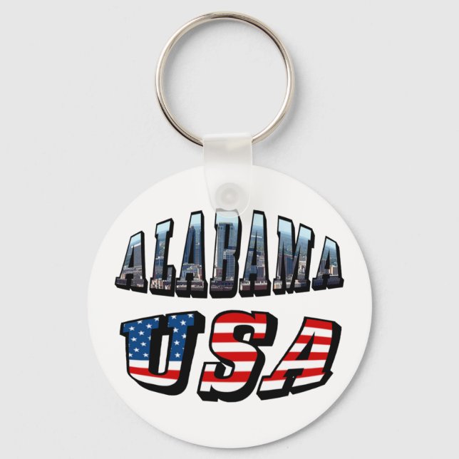 Alabama Picture and USA Flag Font Keychain (Front)