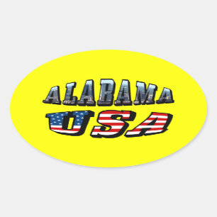 Alabama Picture and USA Flag Font Oval Sticker