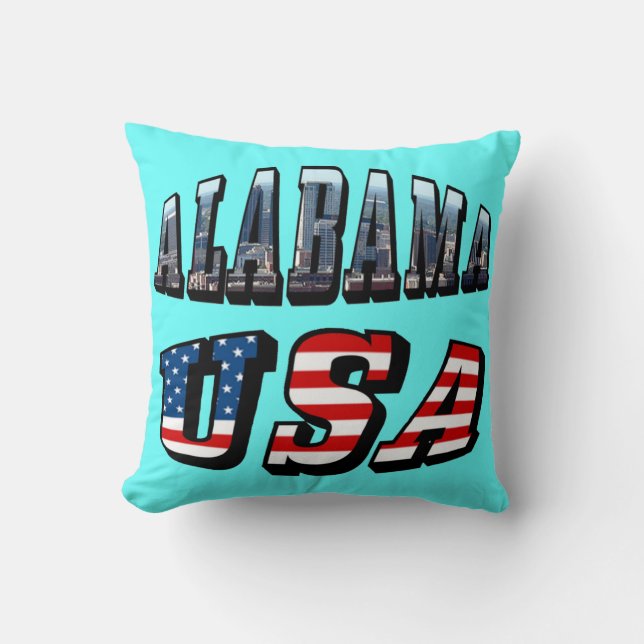Alabama Picture and USA Flag Font Throw Pillow (Front)