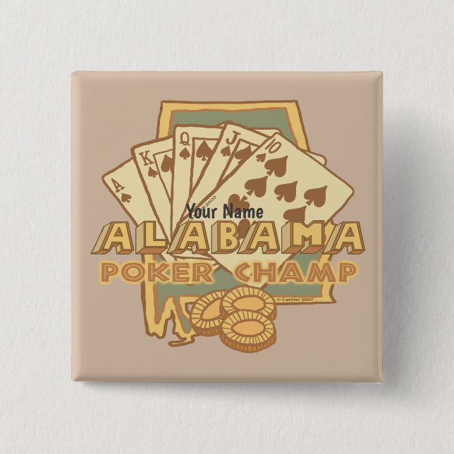Alabama Poker  2 Inch Square Button (Front)
