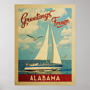 Alabama Sailboat Vintage Travel Poster