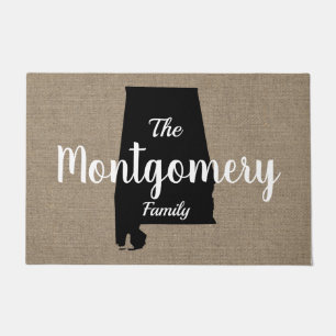 Alabama Silhouette & Faux Burlap Hand Lettering Doormat