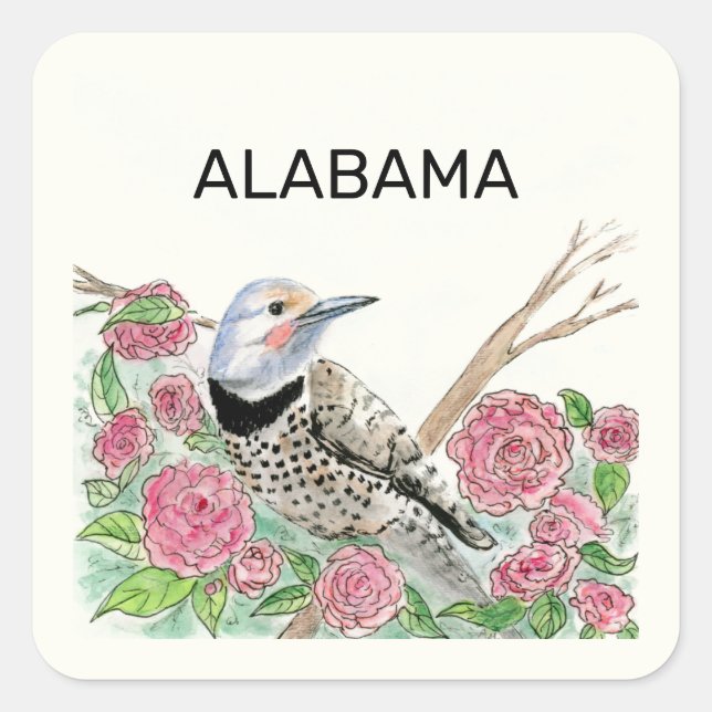 Alabama state bird and flower square sticker (Front)