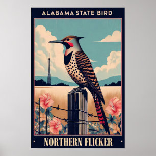 Alabama State Bird - Northern Flicker Vintage  Poster