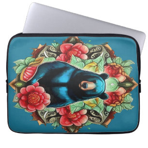 Alabama State Black Bear Surrounded by Camellia Laptop Sleeve