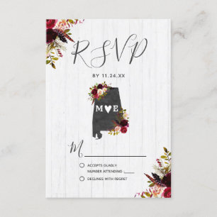 Alabama State Destination Rustic Wedding RSVP Card