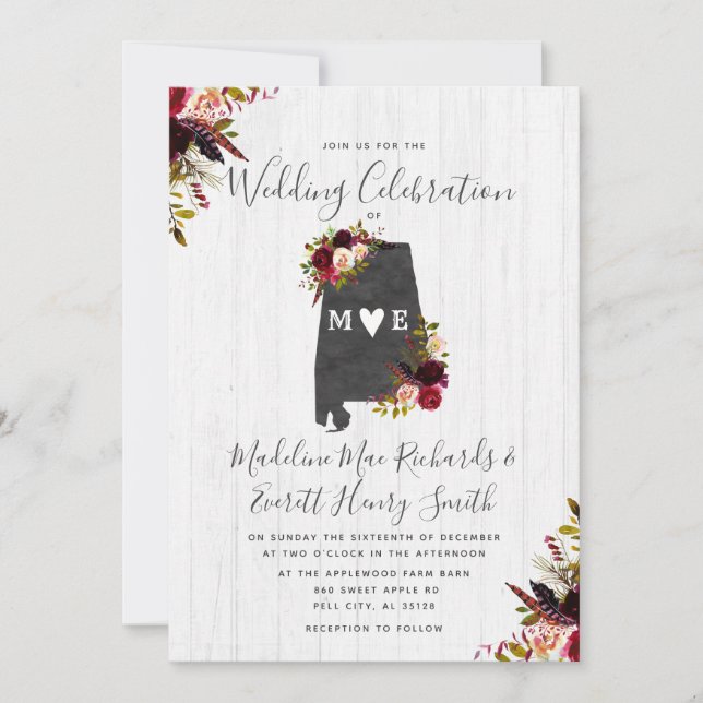 Alabama State Destination Wedding Invitation (Front)