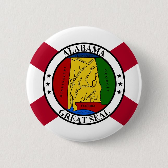 Alabama State Flag/ State seal superimposed 2 Inch Round Button (Front)