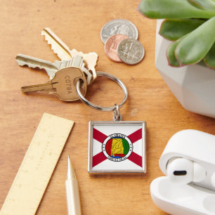 Alabama State Flag/ State seal superimposed Keychain