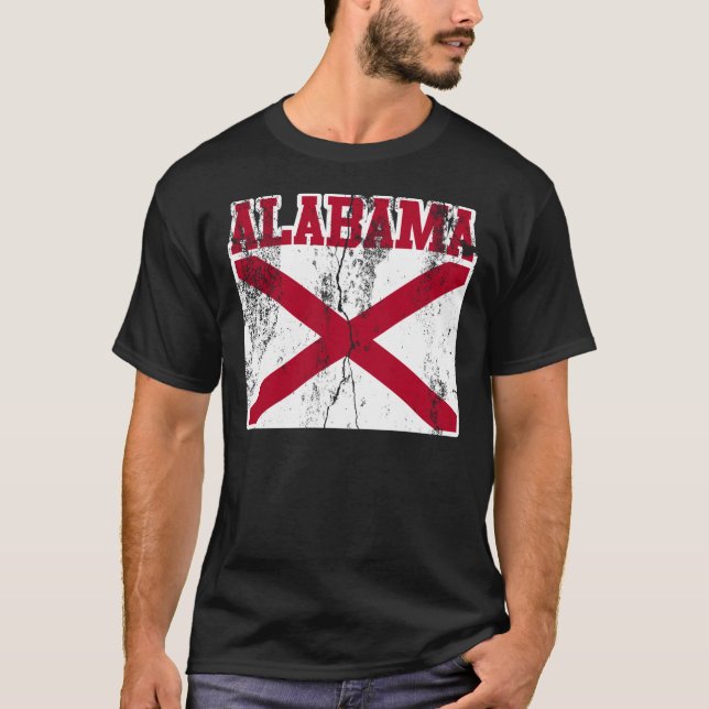 Alabama State Flag T-Shirt (Distressed) (Front)