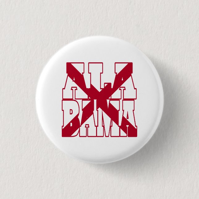 Alabama state flag text 1 inch round button (Front)