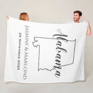Alabama state map outline couple personalized    fleece blanket