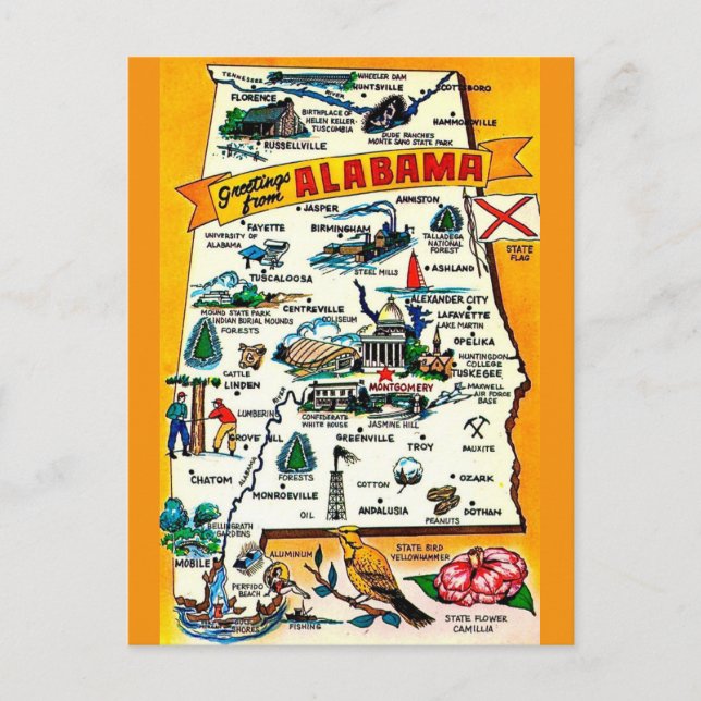 Alabama State Map Postcard (Front)