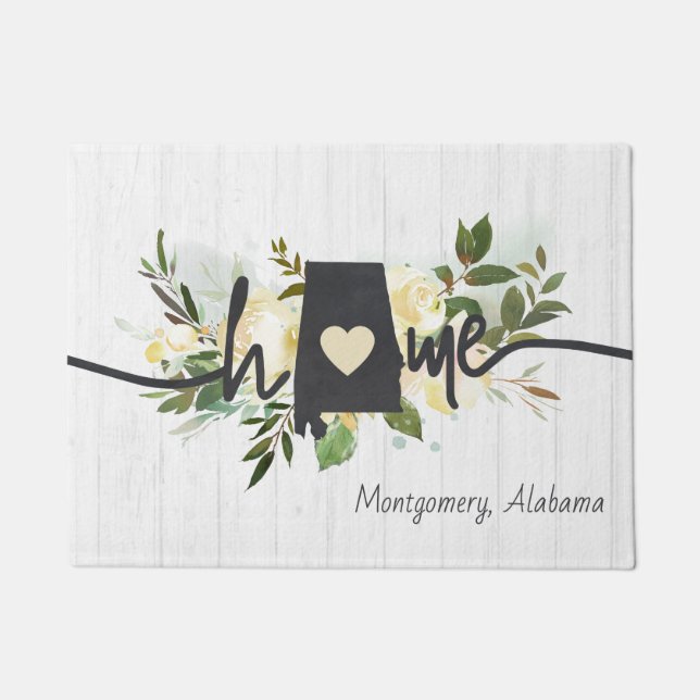 Alabama State Personalized Your Home City Rustic Doormat (Front)