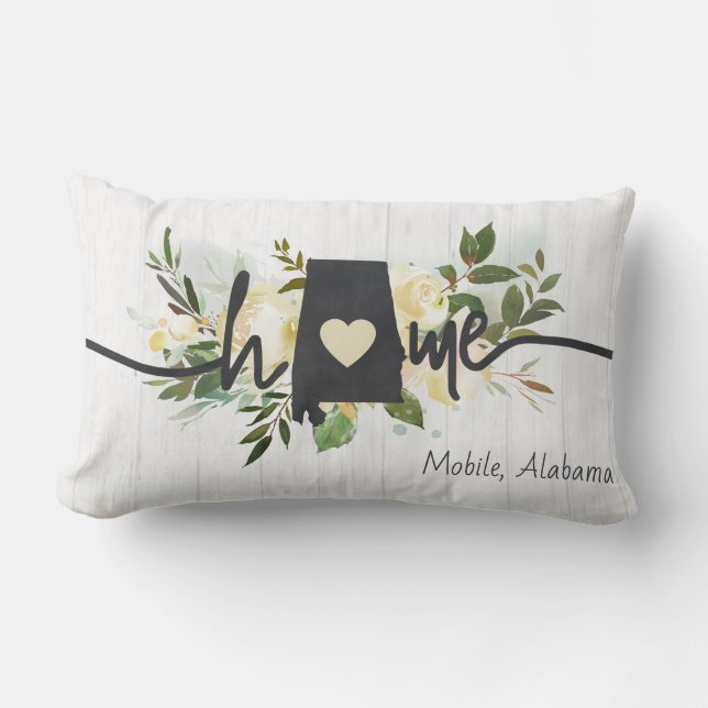 Alabama State Personalized Your Home City Rustic Lumbar Pillow (Front)