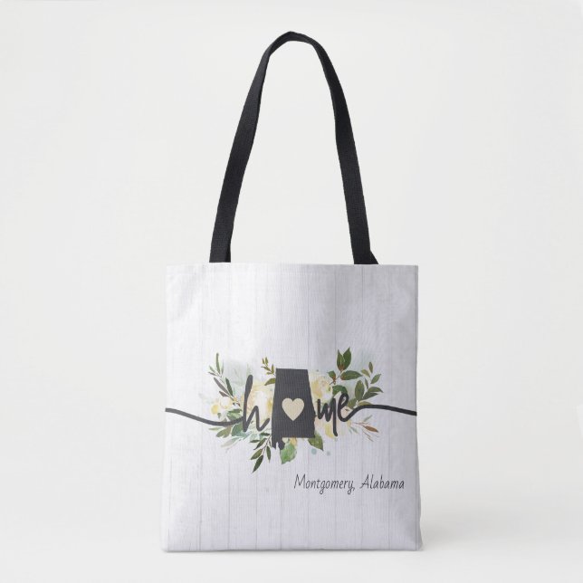 Alabama State Personalized Your Home City Rustic Tote Bag (Front)