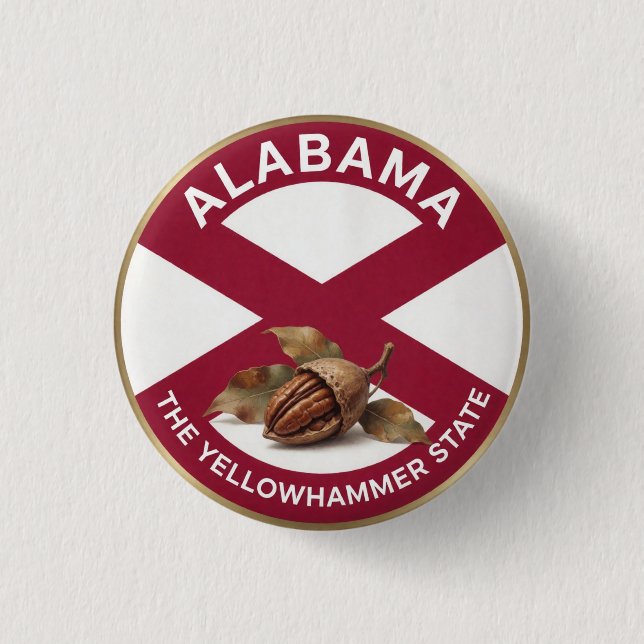 Alabama State Pride 🥜 Peanut Emblem 1 Inch Round Button (Front)