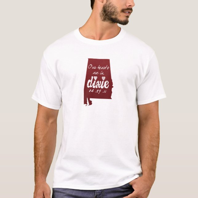 Alabama Tornado Relief - Hearts with Dixie T-Shirt (Front)