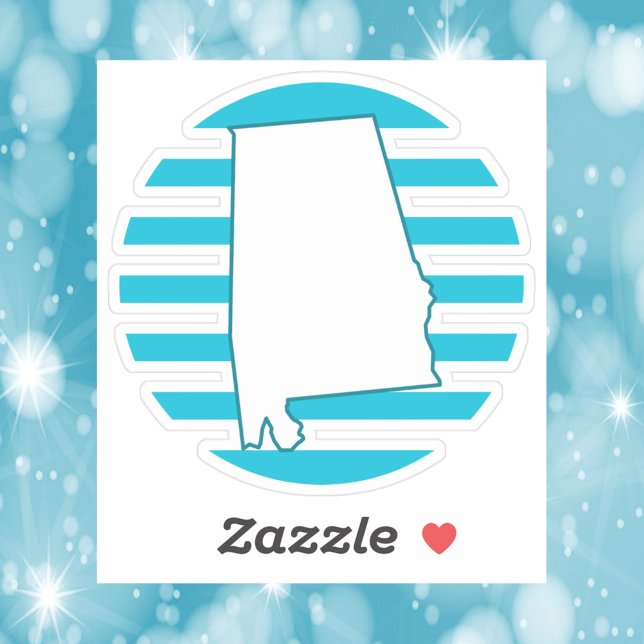 Alabama US State Outline Retro Circle Blue (A die cut sticker featuring an outline of Alabama and a blue circle.)