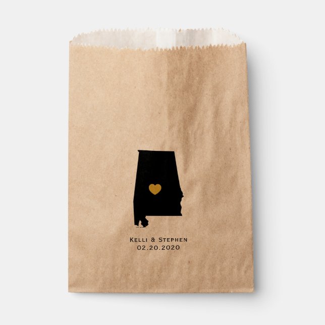 Alabama Wedding Favour Treat Sacks, Paper Gift Bag (Front)