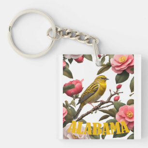 Alabama Yellowhammer Bird And Camellia Cut Out Keychain