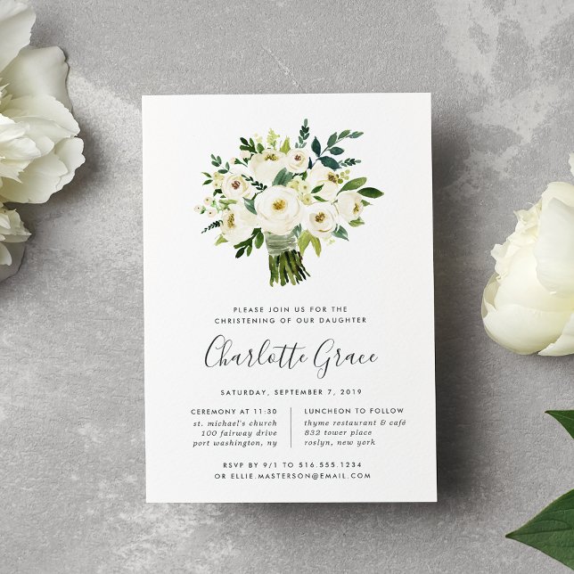 Alabaster Bouquet Christening Invitation (Creator Uploaded)