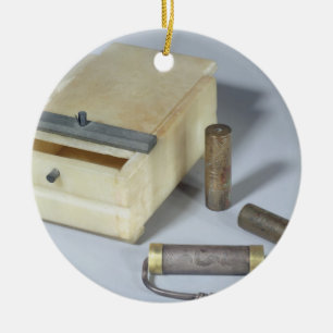 Alabaster box and bronze and silver seal cylinders ceramic ornament