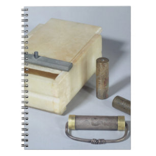 Alabaster box and bronze and silver seal cylinders notebook
