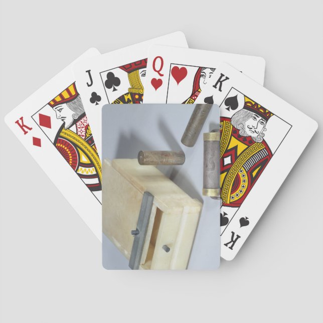 Alabaster box and bronze and silver seal cylinders playing cards (Back)
