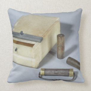 Alabaster box and bronze and silver seal cylinders throw pillow