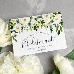 Alabaster Floral Be My Bridesmaid Card<br><div class="desc">Chic floral bridal party proposal card features a top border of ivory roses and white peonies with lush botanical foliage and greenery. Personalize with your bridesmaid request details (shown with "will you be my bridesmaid? I can't say I do without you") in modern hand lettered script and traditional sans serif...</div>
