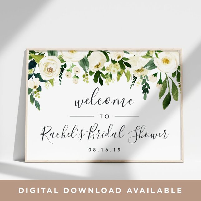 Alabaster Floral Bridal Shower Welcome Poster (Creator Uploaded)